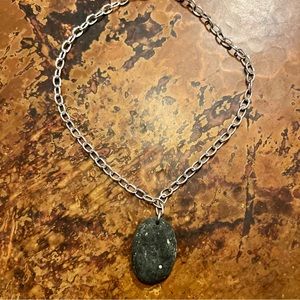 Unique designer rock necklace with diamond chip. Sterling chain. Rock sparkles!